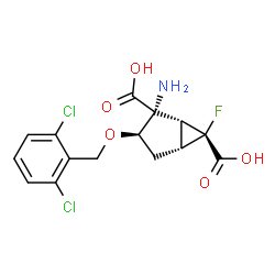 ChemSpider 2D Image | (1R,2R,3R,5R,6R)-2-Amino-3-[(2,6-dichlorobenzyl)oxy]-6-fluorobicyclo[3.1.0]hexane-2,6-dicarboxylic acid | C15H14Cl2FNO5