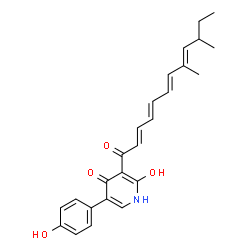 ChemSpider 2D Image | 3-[(2E,4E,6E,8E)-8,10-Dimethyl-2,4,6,8-dodecatetraenoyl]-2-hydroxy-5-(4-hydroxyphenyl)-4(1H)-pyridinone | C25H27NO4