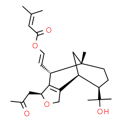 ChemSpider 2D Image | (E)-2-[(1S,5S,7R,8S,11R)-11-(2-Hydroxy-2-propanyl)-8-methyl-5-(2-oxopropyl)-4-oxatricyclo[6.3.1.0~2,6~]dodec-2(6)-en-7-yl]vinyl 3-methyl-2-butenoate | C25H36O5