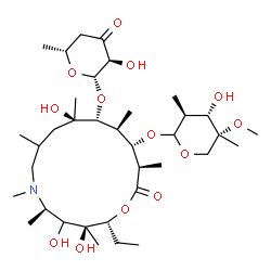ChemSpider 2D Image | (2R,3S,5R,10R,11R,12S,13S,14R)-13-[(2-Deoxy-2-methyl-4-C-methyl-4-O-methyl-D-arabinopyranosyl)oxy]-2-ethyl-3,4,10-trihydroxy-3,5,6,8,10,12,14-heptamethyl-15-oxo-1-oxa-6-azacyclopentadecan-11-yl 4,6-di
deoxy-beta-D-erythro-hexopyranosid-3-ulose | C36H65NO13