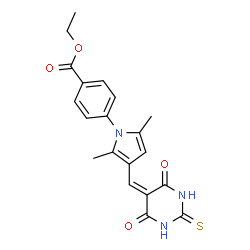 ChemSpider 2D Image | Ethyl 4-{3-[(4,6-dioxo-2-thioxotetrahydro-5(2H)-pyrimidinylidene)methyl]-2,5-dimethyl-1H-pyrrol-1-yl}benzoate | C20H19N3O4S