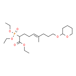 ChemSpider 2D Image | Ethyl (5E)-2-(diethoxyphosphoryl)-6-methyl-9-(tetrahydro-2H-pyran-2-yloxy)-5-nonenoate | C21H39O7P