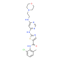 ChemSpider 2D Image | N-(2-Chloro-6-methylphenyl)-2-[(6-{[2-(4-morpholinyl)ethyl]amino}-4-pyrimidinyl)amino]-1,3-thiazole-5-carboxamide | C21H24ClN7O2S