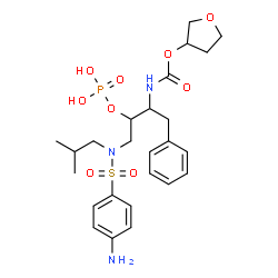 ChemSpider 2D Image | Tetrahydro-3-furanyl [4-{[(4-aminophenyl)sulfonyl](isobutyl)amino}-1-phenyl-3-(phosphonooxy)-2-butanyl]carbamate | C25H36N3O9PS