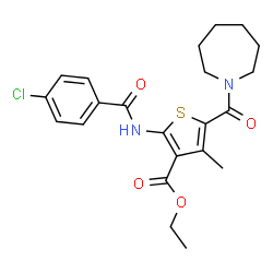 ChemSpider 2D Image | Ethyl 5-(1-azepanylcarbonyl)-2-[(4-chlorobenzoyl)amino]-4-methyl-3-thiophenecarboxylate | C22H25ClN2O4S