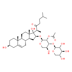 ChemSpider 2D Image | (3beta,16beta)-3,17-Dihydroxy-22-oxocholest-5-en-16-yl 2-O-acetyl-3-O-beta-D-xylopyranosyl-alpha-L-lyxopyranoside | C39H62O13