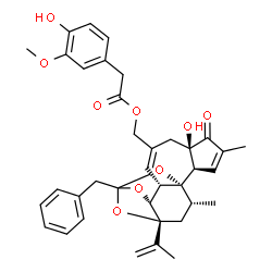 ChemSpider 2D Image | [(1R,2R,6R,10S,11R,15R,17R)-13-Benzyl-6-hydroxy-15-isopropenyl-4,17-dimethyl-5-oxo-12,14,18-trioxapentacyclo[11.4.1.0~1,10~.0~2,6~.0~11,15~]octadeca-3,8-dien-8-yl]methyl (4-hydroxy-3-methoxyphenyl)ace
tate | C37H40O9