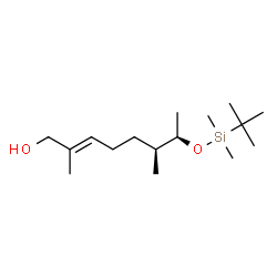 ChemSpider 2D Image | (2E,6S,7R)-7-{[Dimethyl(2-methyl-2-propanyl)silyl]oxy}-2,6-dimethyl-2-octen-1-ol | C16H34O2Si