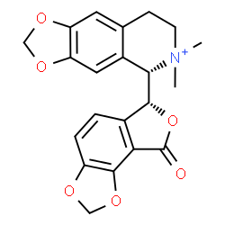 ChemSpider 2D Image | (5S)-6,6-Dimethyl-5-[(6R)-8-oxo-6,8-dihydrofuro[3,4-e][1,3]benzodioxol-6-yl]-5,6,7,8-tetrahydro[1,3]dioxolo[4,5-g]isoquinolin-6-ium | C21H20NO6