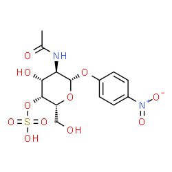 ChemSpider 2D Image | 4-Nitrophenyl 2-acetamido-2-deoxy-4-O-sulfo-beta-D-galactopyranoside | C14H18N2O11S