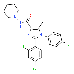 ChemSpider 2D Image | 1-(4-Chlorophenyl)-2-(2,4-dichlorophenyl)-5-methyl-N-(1-piperidinyl)-1H-imidazole-4-carboxamide | C22H21Cl3N4O