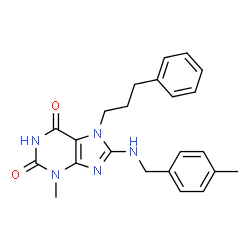 ChemSpider 2D Image | 3-Methyl-8-[(4-methylbenzyl)amino]-7-(3-phenylpropyl)-3,7-dihydro-1H-purine-2,6-dione | C23H25N5O2
