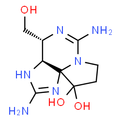 ChemSpider 2D Image | (3aS,4R)-2,6-Diamino-4-(hydroxymethyl)-3a,4,8,9-tetrahydro-3H,10H-pyrrolo[1,2-c]purine-10,10-diol | C9H16N6O3