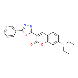 ChemSpider 2D Image | 7-Diethylamino-3-(5-pyridin-3-yl-[1,3,4]oxadiazol-2-yl)-chromen-2-one | C20H18N4O3