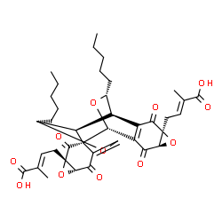 ChemSpider 2D Image | (2E,2'E)-4,4'-[(1R,2S,4S,6R,11R,12S,13R,16S,18R,22R)-3,7,15,19-Tetraoxo-11,22-dipentyl-5,10,17,21-tetraoxaheptacyclo[11.7.2.0~2,8~.0~2,12~.0~4,6~.0~14,20~.0~16,18~]docosa-8,14(20)-diene-4,16-diyl]bis(
2-methyl-2-butenoic acid) | C38H44O12