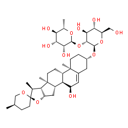 ChemSpider 2D Image | (3beta,7alpha,25R)-7-Hydroxyspirost-5-en-3-yl 2-O-(6-deoxy-alpha-L-mannopyranosyl)-beta-D-glucopyranoside | C39H62O13