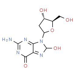 ChemSpider 2D Image | 2-Amino-9-(2-deoxy-D-erythro-pentofuranosyl)-8-hydroxy-8,9-dihydro-6H-purin-6-one | C10H13N5O5