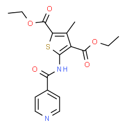 ChemSpider 2D Image | Diethyl 5-(isonicotinoylamino)-3-methyl-2,4-thiophenedicarboxylate | C17H18N2O5S