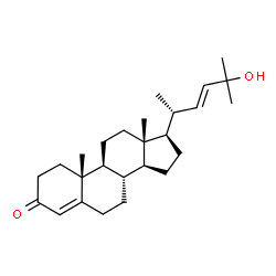 ChemSpider 2D Image | (8S,9S,10R,13R,14S,17R)-17-[(2R,3E)-5-Hydroxy-5-methyl-3-hexen-2-yl]-10,13-dimethyl-1,2,6,7,8,9,10,11,12,13,14,15,16,17-tetradecahydro-3H-cyclopenta[a]phenanthren-3-one | C26H40O2
