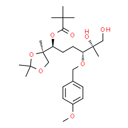 ChemSpider 2D Image | (6S)-4,5-Dideoxy-6-O-(2,2-dimethylpropanoyl)-3-O-(4-methoxybenzyl)-2-C-methyl-6-C-[(4R)-2,2,4-trimethyl-1,3-dioxolan-4-yl]-D-erythro-hexitol | C26H42O8