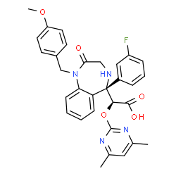 ChemSpider 2D Image | (2S)-[(4,6-Dimethyl-2-pyrimidinyl)oxy][(5S)-5-(3-fluorophenyl)-1-(4-methoxybenzyl)-2-oxo-2,3,4,5-tetrahydro-1H-1,4-benzodiazepin-5-yl]acetic acid | C31H29FN4O5