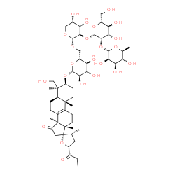 ChemSpider 2D Image | (3S,3'R,4S,5R,5'R,10S,13S,14S,17S)-3-{[(2R,3R,4S,5S,6R)-6-({[(2S,3R,4S,5S)-3-{[(2S,3R,4S,5S,6R)-4,5-Dihydroxy-6-(hydroxymethyl)-3-{[(2S,3R,4R,5R,6S)-3,4,5-trihydroxy-6-methyltetrahydro-2H-pyran-2-yl]o
xy}tetrahydro-2H-pyran-2-yl]oxy}-4,5-dihydroxytetrahydro-2H-pyran-2-yl]oxy}methyl)-3,4,5-trihydroxytetrahydro-2H-pyran-2-yl]oxy}-4-(hydroxymethyl)-3',4,10,13,14-pentamethyl-5'-propionyl-1,2,3,4,4',5,5
',6,7,10,11,12,13,14-tetradecahydro-3'H-spir | C52H82O23
