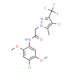 ChemSpider 2D Image | N-(4-Chloro-2,5-dimethoxyphenyl)-2-[4-chloro-5-methyl-3-(trifluoromethyl)-1H-pyrazol-1-yl]acetamide | C15H14Cl2F3N3O3