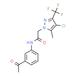 ChemSpider 2D Image | N-(3-Acetylphenyl)-2-[4-chloro-5-methyl-3-(trifluoromethyl)-1H-pyrazol-1-yl]acetamide | C15H13ClF3N3O2