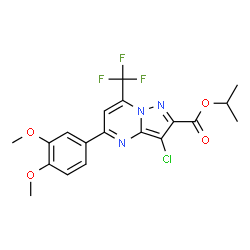 ChemSpider 2D Image | Isopropyl 3-chloro-5-(3,4-dimethoxyphenyl)-7-(trifluoromethyl)pyrazolo[1,5-a]pyrimidine-2-carboxylate | C19H17ClF3N3O4