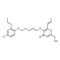 ChemSpider 2D Image | 3-{[5-(4-Chloro-2-propylphenoxy)pentyl]oxy}-6-(hydroxymethyl)-2-[(1E)-1-propen-1-yl]-4H-pyran-4-one | C23H29ClO5