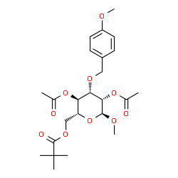 ChemSpider 2D Image | Methyl 2,4-di-O-acetyl-6-O-(2,2-dimethylpropanoyl)-3-O-(4-methoxybenzyl)-alpha-D-mannopyranoside | C24H34O10