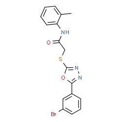 ChemSpider 2D Image | 2-{[5-(3-Bromophenyl)-1,3,4-oxadiazol-2-yl]sulfanyl}-N-(2-methylphenyl)acetamide | C17H14BrN3O2S