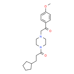 ChemSpider 2D Image | 3-Cyclopentyl-1-{4-[2-(4-methoxyphenyl)-2-oxoethyl]-1-piperazinyl}-1-propanone | C21H30N2O3