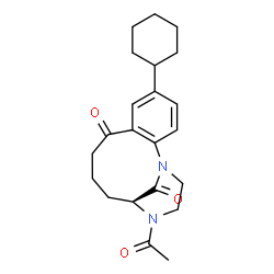 ChemSpider 2D Image | (12S)-13-Acetyl-5-cyclohexyl-1,13-diazatricyclo[10.3.1.0~2,7~]hexadeca-2,4,6-triene-8,16-dione | C22H28N2O3