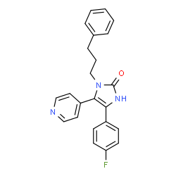 ChemSpider 2D Image | 4-(4-Fluorophenyl)-1-(3-phenylpropyl)-5-(4-pyridinyl)-1,3-dihydro-2H-imidazol-2-one | C23H20FN3O