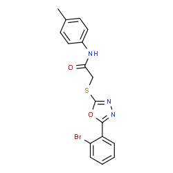 ChemSpider 2D Image | 2-{[5-(2-Bromophenyl)-1,3,4-oxadiazol-2-yl]sulfanyl}-N-(4-methylphenyl)acetamide | C17H14BrN3O2S