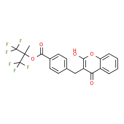 ChemSpider 2D Image | 1,1,1,3,3,3-Hexafluoro-2-methyl-2-propanyl 4-[(2-hydroxy-4-oxo-4H-chromen-3-yl)methyl]benzoate | C21H14F6O5