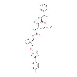 ChemSpider 2D Image | [1-({[4-(4-Methylphenyl)-1,3-thiazol-2-yl]oxy}methyl)cyclobutyl]methyl [(3S)-1,2-dioxo-1-{[(1R)-1-phenylethyl]amino}-3-heptanyl]carbamate | C32H39N3O5S