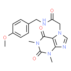 ChemSpider 2D Image | 2-(1,3-Dimethyl-2,6-dioxo-1,2,3,6-tetrahydro-7H-purin-7-yl)-N-(4-methoxybenzyl)acetamide | C17H19N5O4