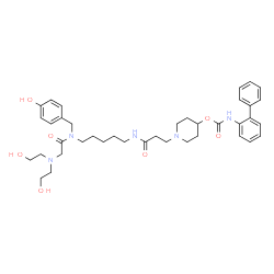 ChemSpider 2D Image | 1-{3-[(5-{[N,N-Bis(2-hydroxyethyl)glycyl](4-hydroxybenzyl)amino}pentyl)amino]-3-oxopropyl}-4-piperidinyl 2-biphenylylcarbamate | C39H53N5O7