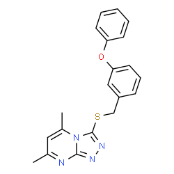 ChemSpider 2D Image | 5,7-Dimethyl-3-(3-phenoxy-benzylsulfanyl)-[1,2,4]triazolo[4,3-a]pyrimidine | C20H18N4OS