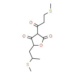 ChemSpider 2D Image | 3-[3-(Methylsulfanyl)propanoyl]-5-[2-(methylsulfanyl)propyl]-2,4(3H,5H)-furandione | C12H18O4S2