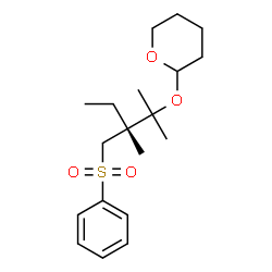 ChemSpider 2D Image | 2-({(3R)-2,3-Dimethyl-3-[(phenylsulfonyl)methyl]-2-pentanyl}oxy)tetrahydro-2H-pyran | C19H30O4S