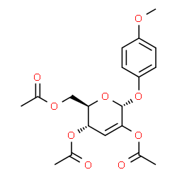 ChemSpider 2D Image | 4-Methoxyphenyl 2,4,6-tri-O-acetyl-3-deoxy-alpha-D-erythro-hex-2-enopyranoside | C19H22O9