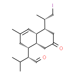 ChemSpider 2D Image | (2R)-2-{(1R,4aS,5R,8aR)-5-[(2S)-1-Iodo-2-propanyl]-3-methyl-7-oxo-1,2,4a,5,6,7,8,8a-octahydro-1-naphthalenyl}-3-methylbutanal | C19H29IO2