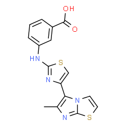 ChemSpider 2D Image | 3-{[4-(6-Methylimidazo[2,1-b][1,3]thiazol-5-yl)-1,3-thiazol-2-yl]amino}benzoic acid | C16H12N4O2S2