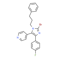 ChemSpider 2D Image | 4-[2-Bromo-4-(4-fluorophenyl)-1-(3-phenylpropyl)-1H-imidazol-5-yl]pyridine | C23H19BrFN3