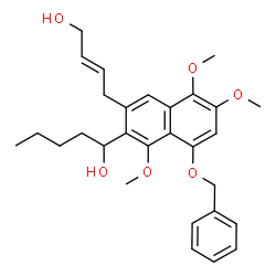 ChemSpider 2D Image | 1-{8-(Benzyloxy)-3-[(2E)-4-hydroxy-2-buten-1-yl]-1,5,6-trimethoxy-2-naphthyl}-1-pentanol | C29H36O6