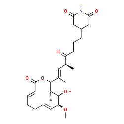 ChemSpider 2D Image | 4-{(5S,6E)-7-[(3S,4S,5S,6E,10E)-4-Hydroxy-5-methoxy-3-methyl-12-oxooxacyclododeca-6,10-dien-2-yl]-5-methyl-4-oxo-6-octen-1-yl}-2,6-piperidinedione | C27H39NO7