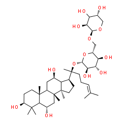 ChemSpider 2D Image | (3beta,5xi,6alpha,9xi,12beta,13xi)-3,6,12-Trihydroxydammar-24-en-20-yl 6-O-[(3xi)-beta-D-threo-pentopyranosyl]-beta-D-glucopyranoside | C41H70O13